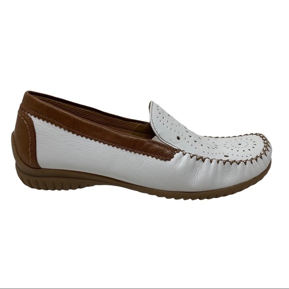 Gabor White Leather Perforated Slip On Loafer Moccasins - Picture 2 of 8